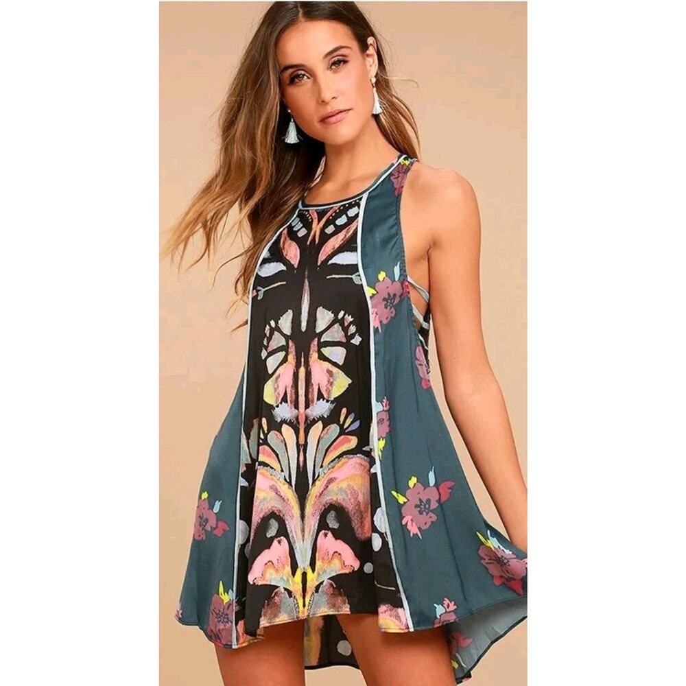 Free People Dream Free Black Print Tunic Top Dress Small